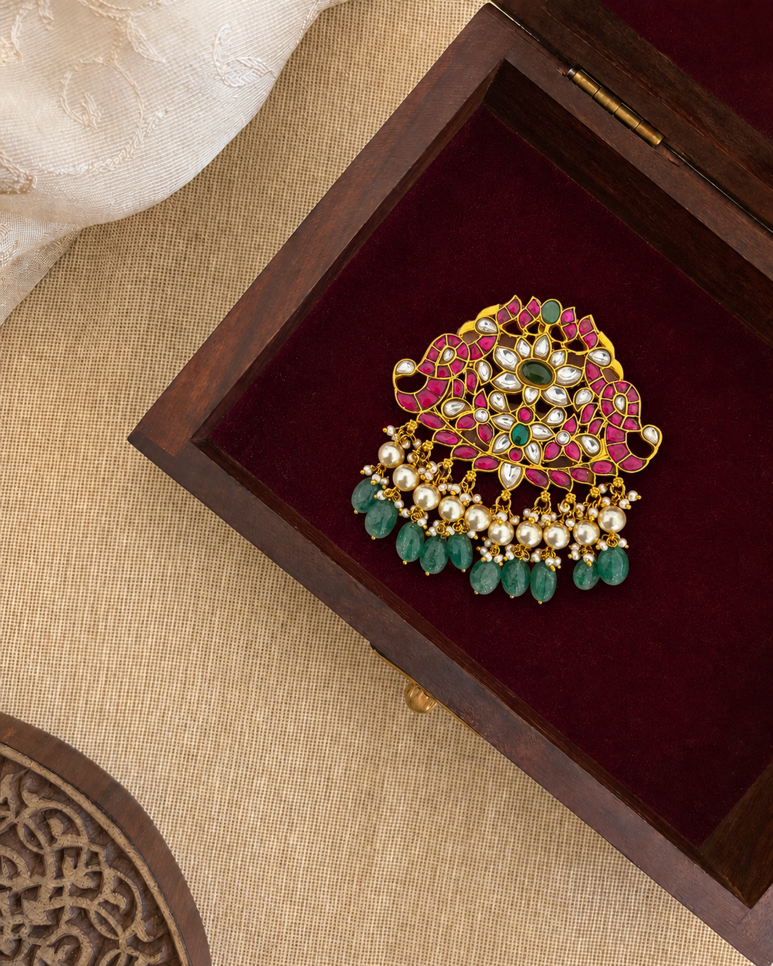 Royal Peacock Jadau Kundan Hair Pendant | Handmade Gold Plated | HA372