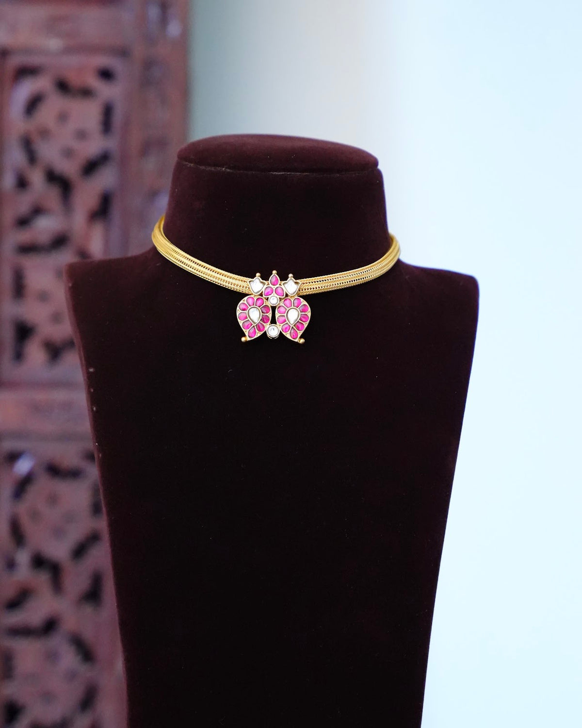 2-in-1 Jadau Kundan Mango Chain Choker | Ruby & Green | Handmade Gold Plated | NC931