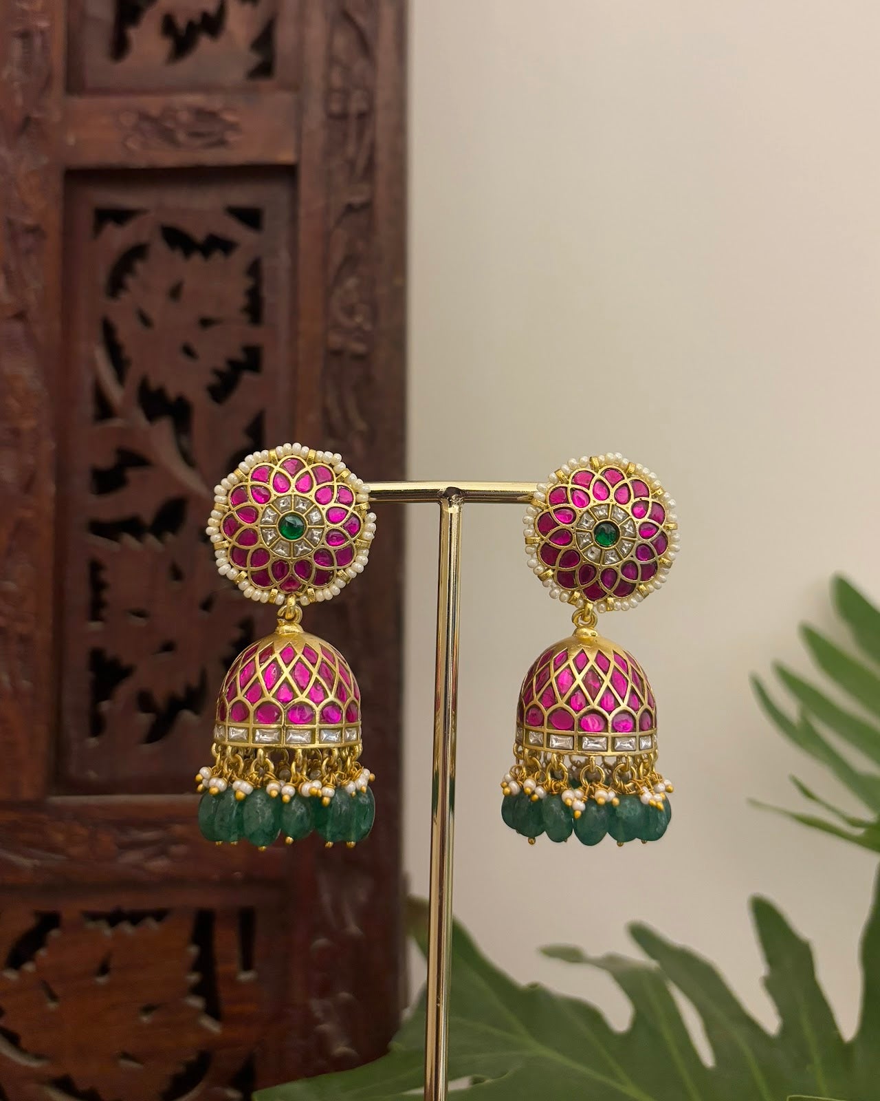Multicolor Floral Jadau Kundan Jhumkas ER399