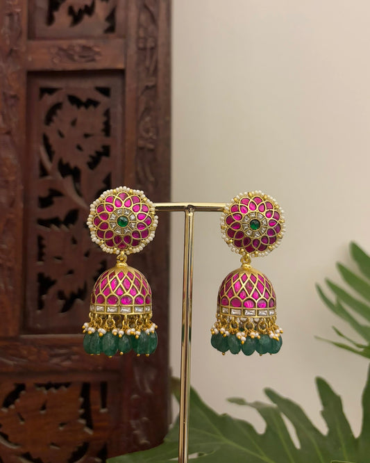 Multicolor Floral Jadau Kundan Jhumkas ER399
