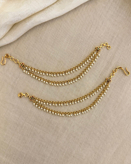 Minimal 2-Layer Pearl Kundan Ear Chain EC205