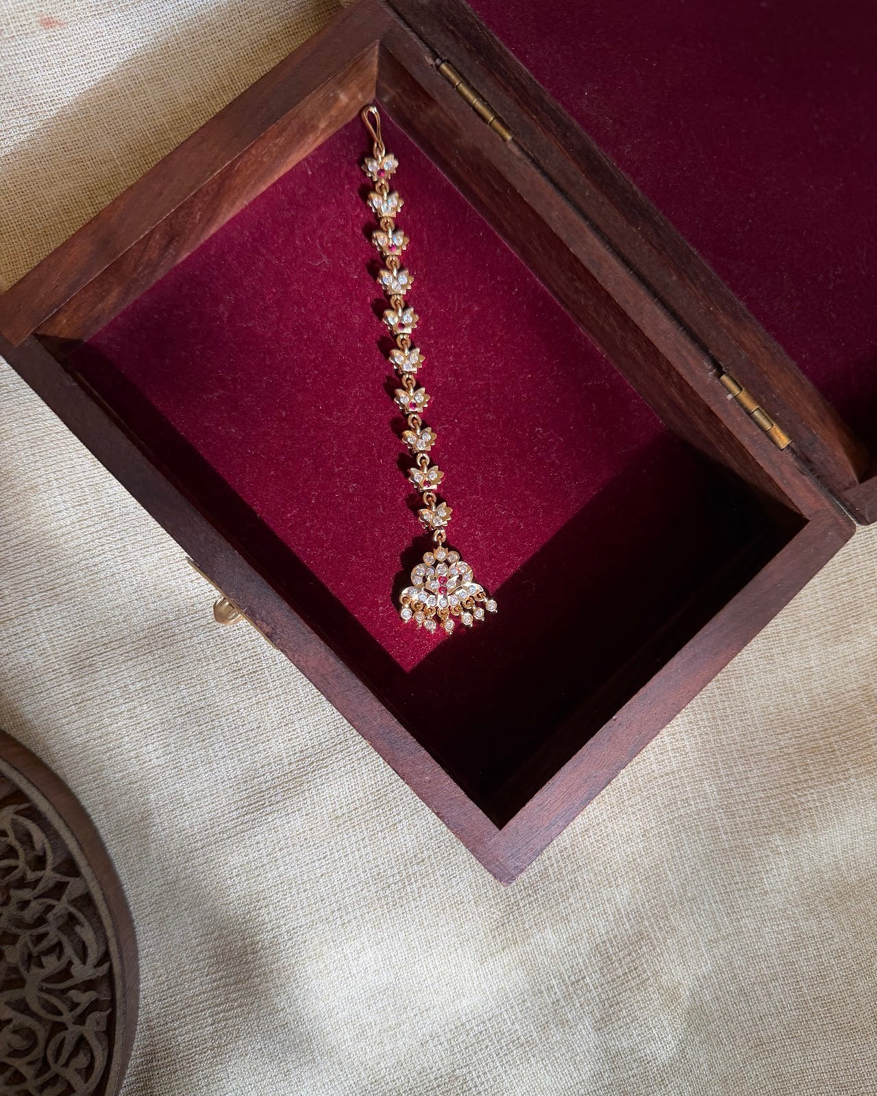Vintage Impon Traditional Maang Tikka | White & Ruby | MT350