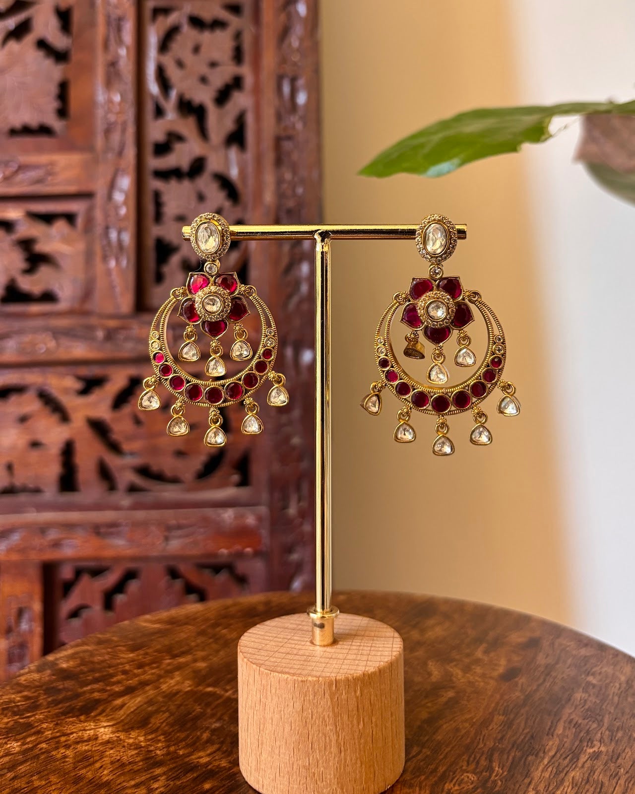 Kundan Chandbali Ruby Earrings | Handmade Gold Plated | ER456