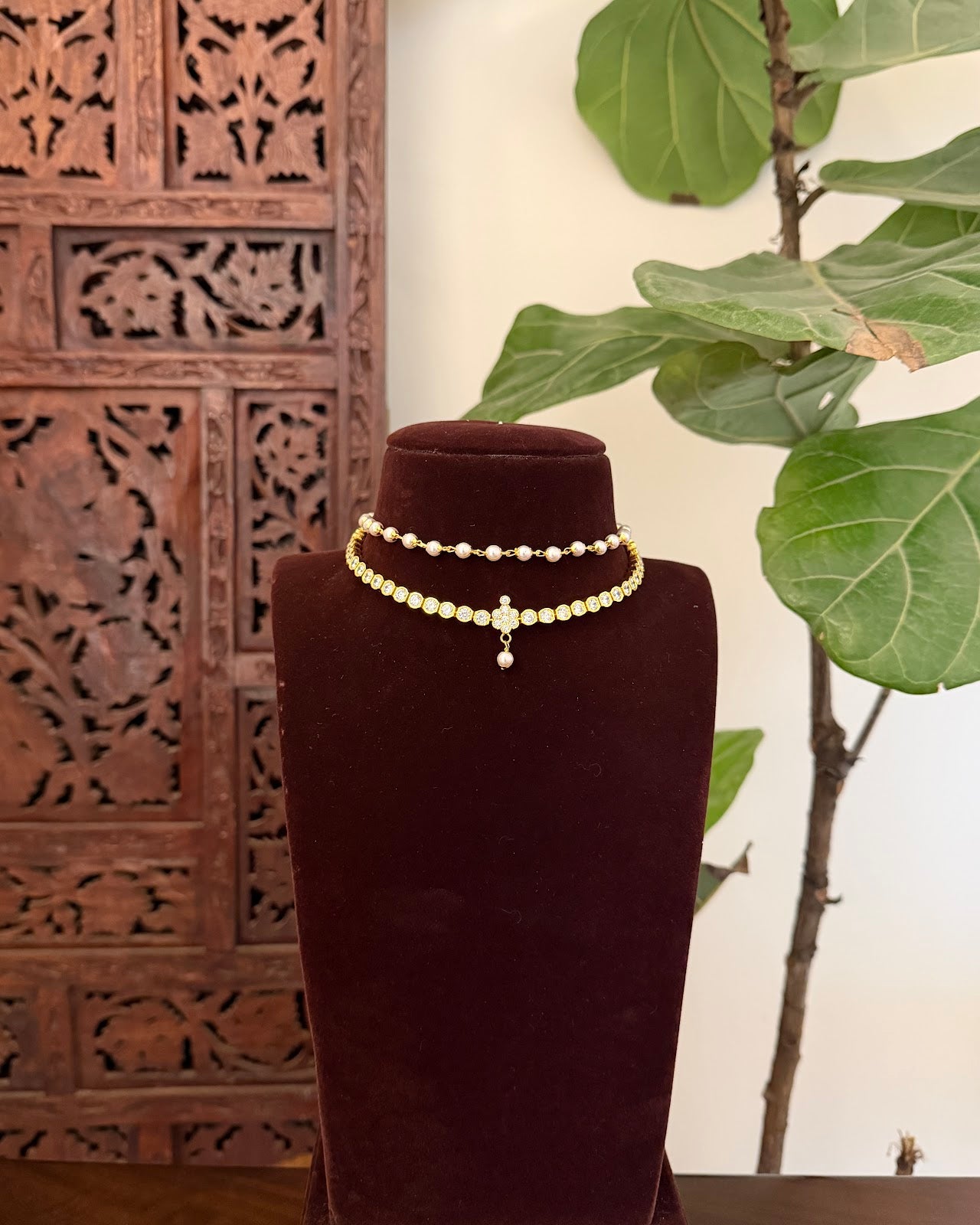 Layered Attigai Necklace with Earrings | Handmade Gold Tone | NC809