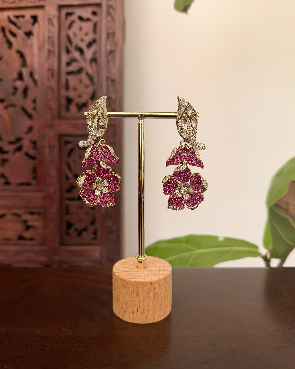 Contemporary Kanti Ruby Floral Choker with Earrings | Handmade Gold Plated | NC876