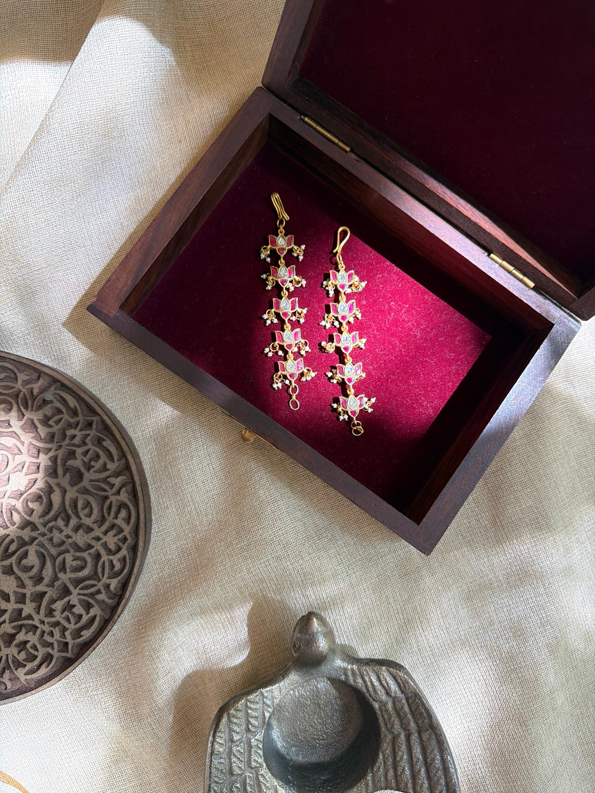 Kundan Floral Straight Ear Chain | Handmade Gold Plated | EC237