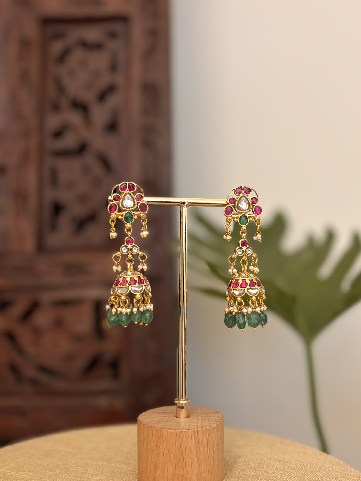 Heritage Floral Jadau Earrings | Handmade Gold Plated | ER435