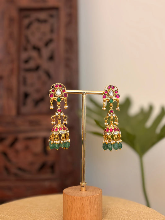 Heritage Floral Jadau Earrings | Handmade Gold Plated | ER435