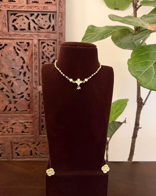 Floral Pearl Delicate Minimal Necklace Set | White | Handmade Gold Plated | NC858