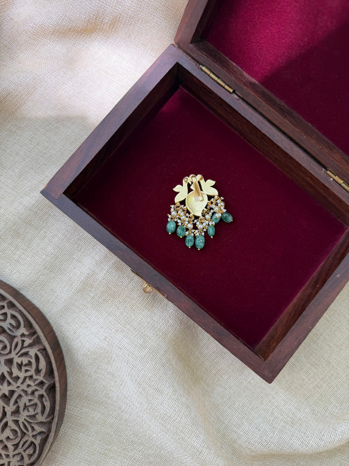 Peacock Multicolour Kundan Pendant | Handmade Jadau with Pearl Hanging | Handmade Gold Plated | HA396