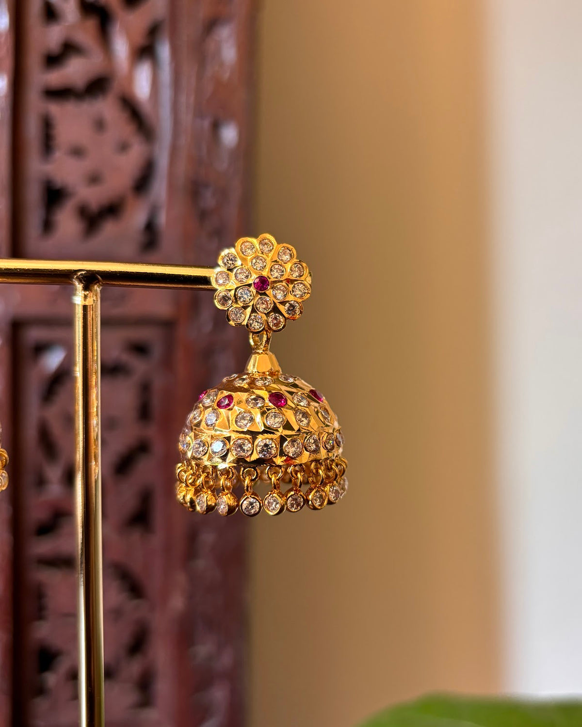 Vintage Impon Jhumkas | Ruby | Handmade Gold Tone | ER507
