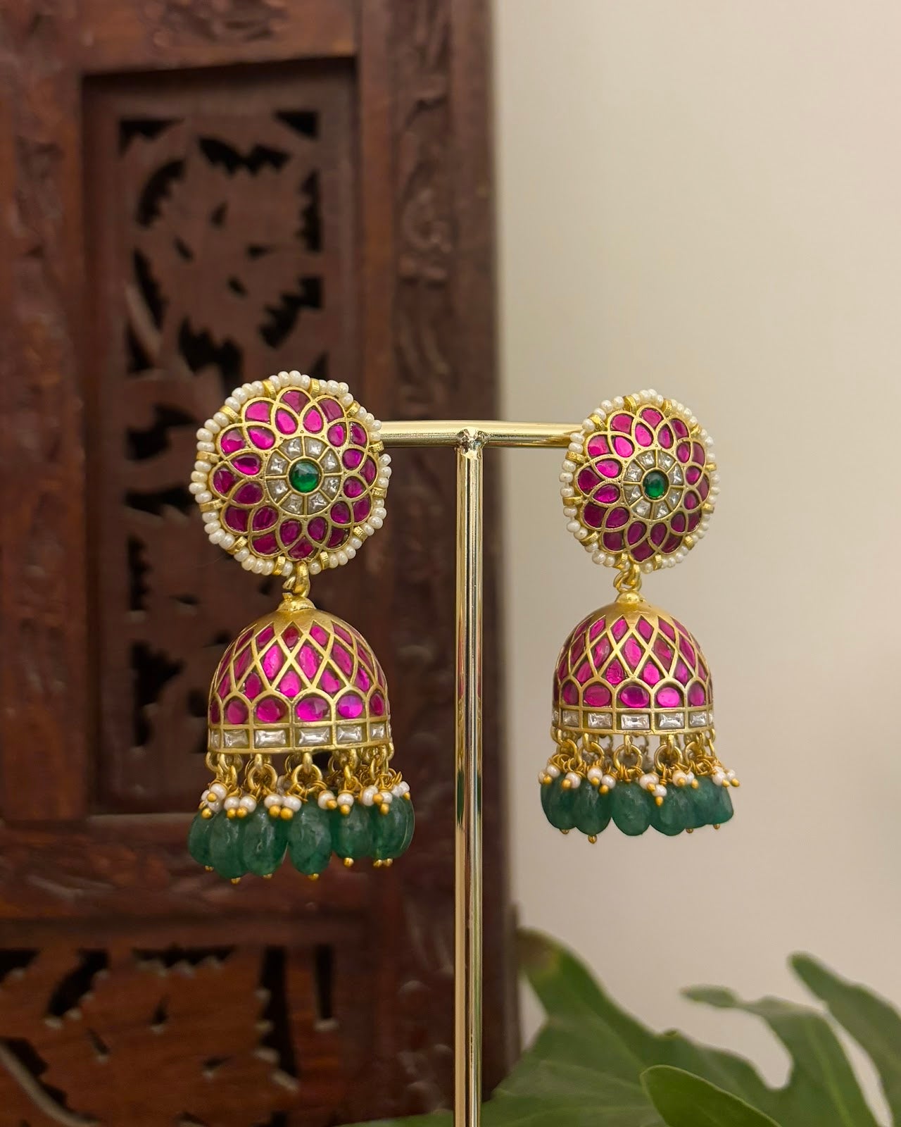 Multicolor Floral Jadau Kundan Jhumkas ER399