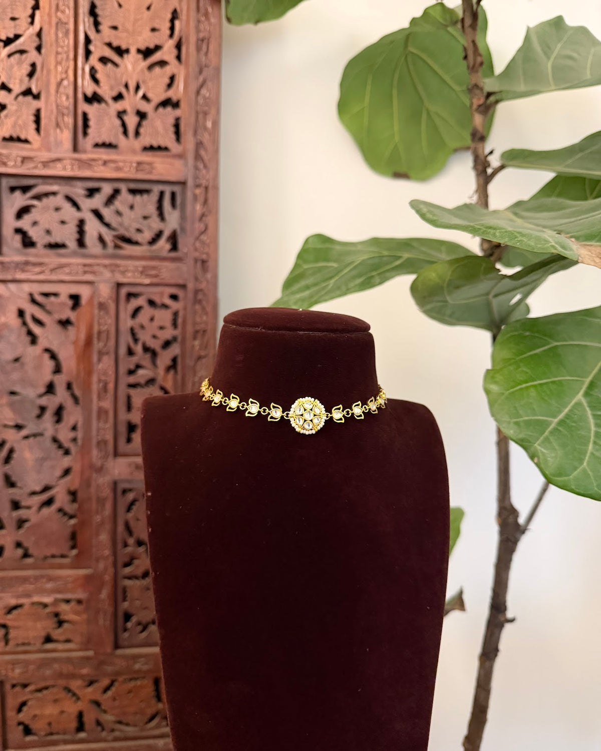 White Lotus Kundan Grace Choker | Handmade Gold Plated | NC854