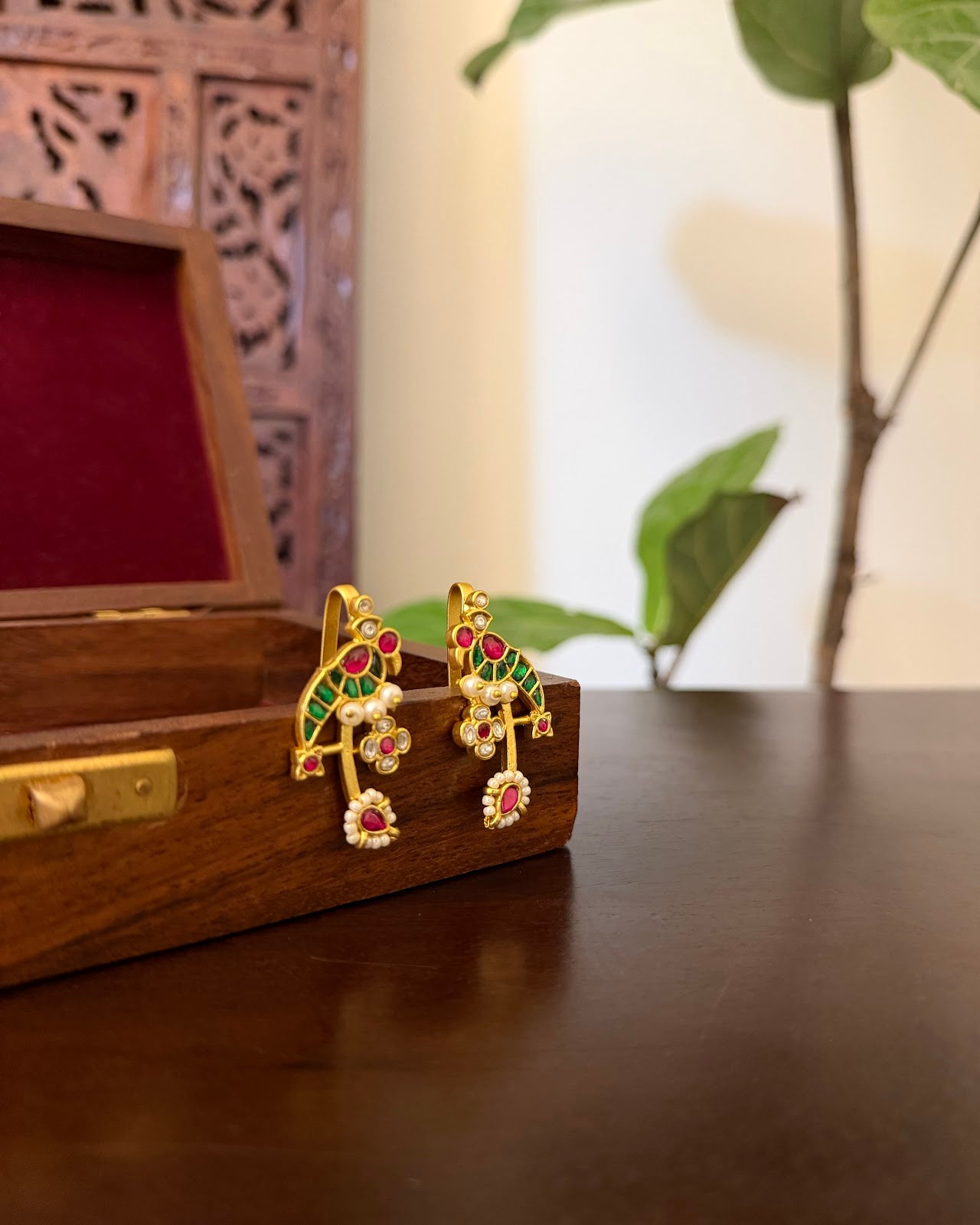 Jadau Kundan Parrot Bugadi | Green | Handmade Gold Plated | ER450