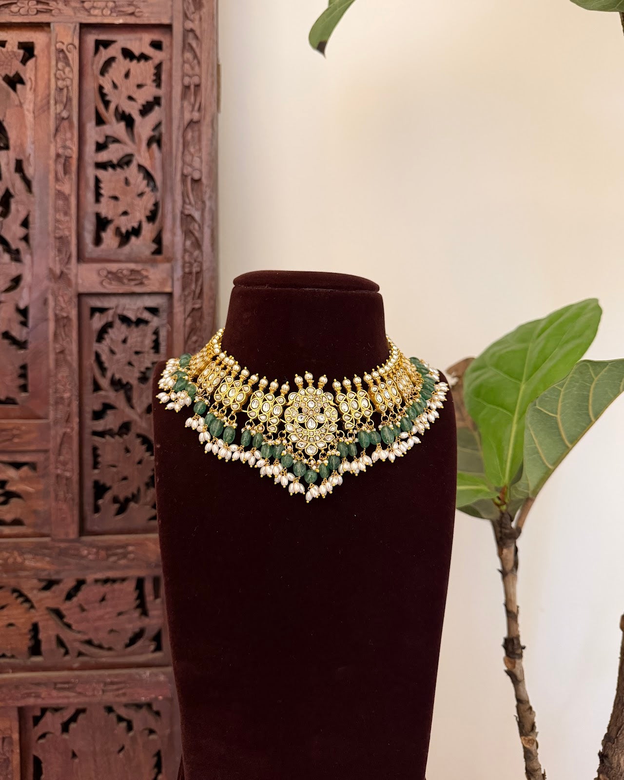 Jadau Kundan Statement Choker Necklace | White | Handmade Gold Plated | NC784