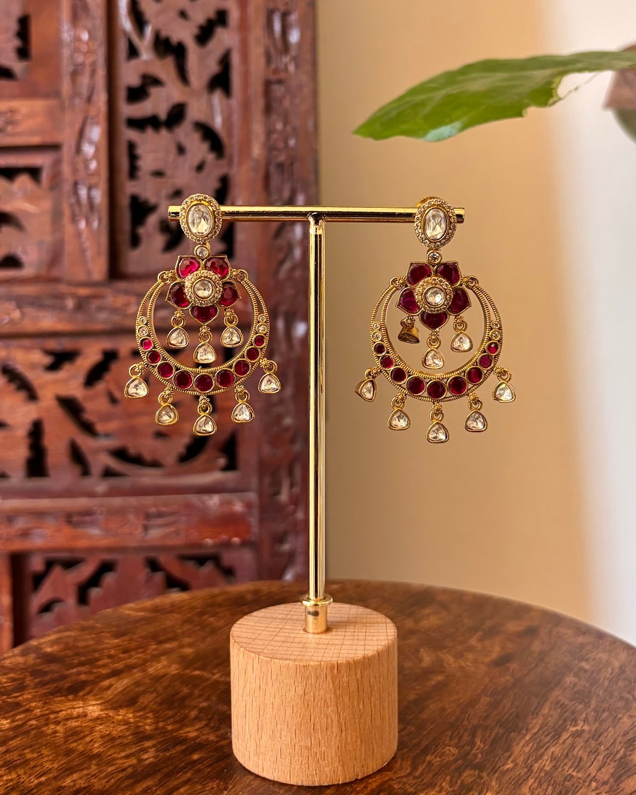 Kundan Chandbali Ruby Earrings | Handmade Gold Plated | ER456