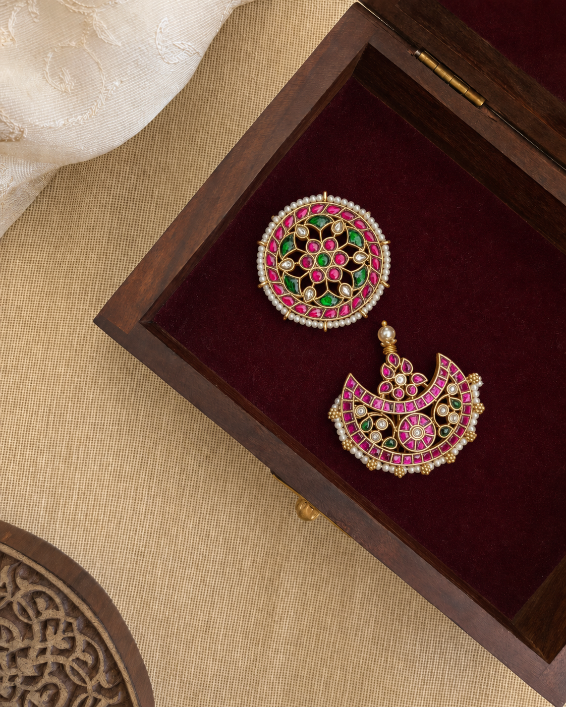 Jadau Kundan Sun & Moon Hair Accessory – Traditional Set | Handmade Gold Plated | HA365
