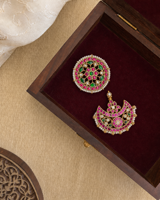 Jadau Kundan Sun & Moon Hair Accessory – Traditional Set | Handmade Gold Plated | HA365