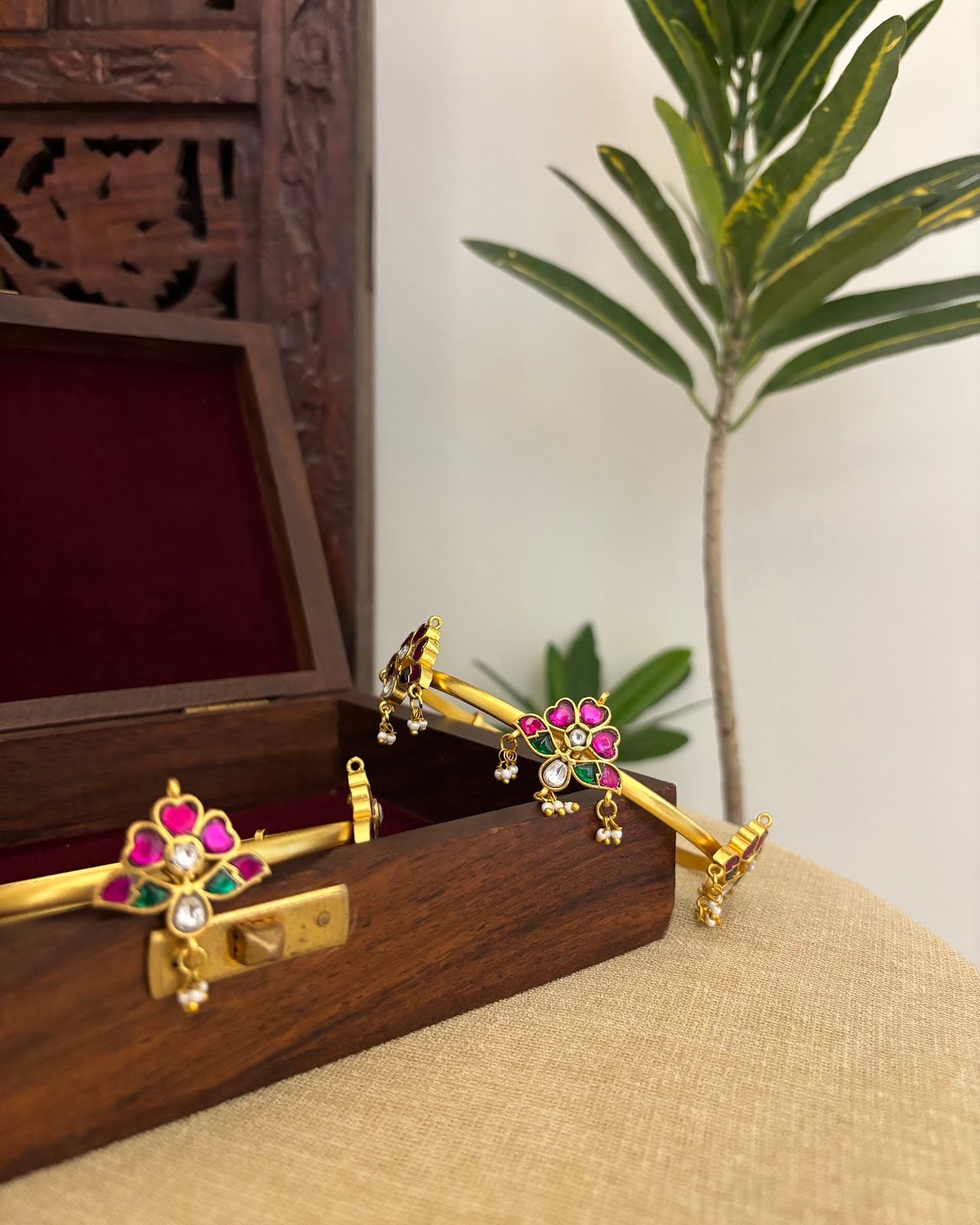 Floral Peacock Jadau Kundan Armlets AR010 view 2