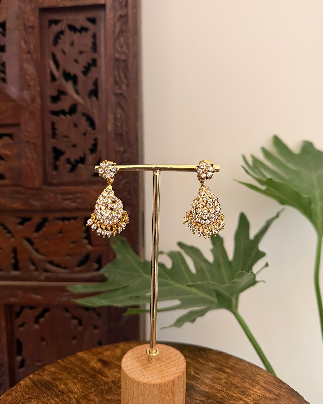 Vintage Peacock Impon Small Jhumkas White ER394