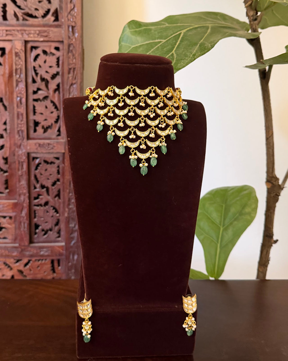 Moon Handcrafted Contemporary Kundan Necklace with Earrings | White | Handmade Gold Plated | NC877