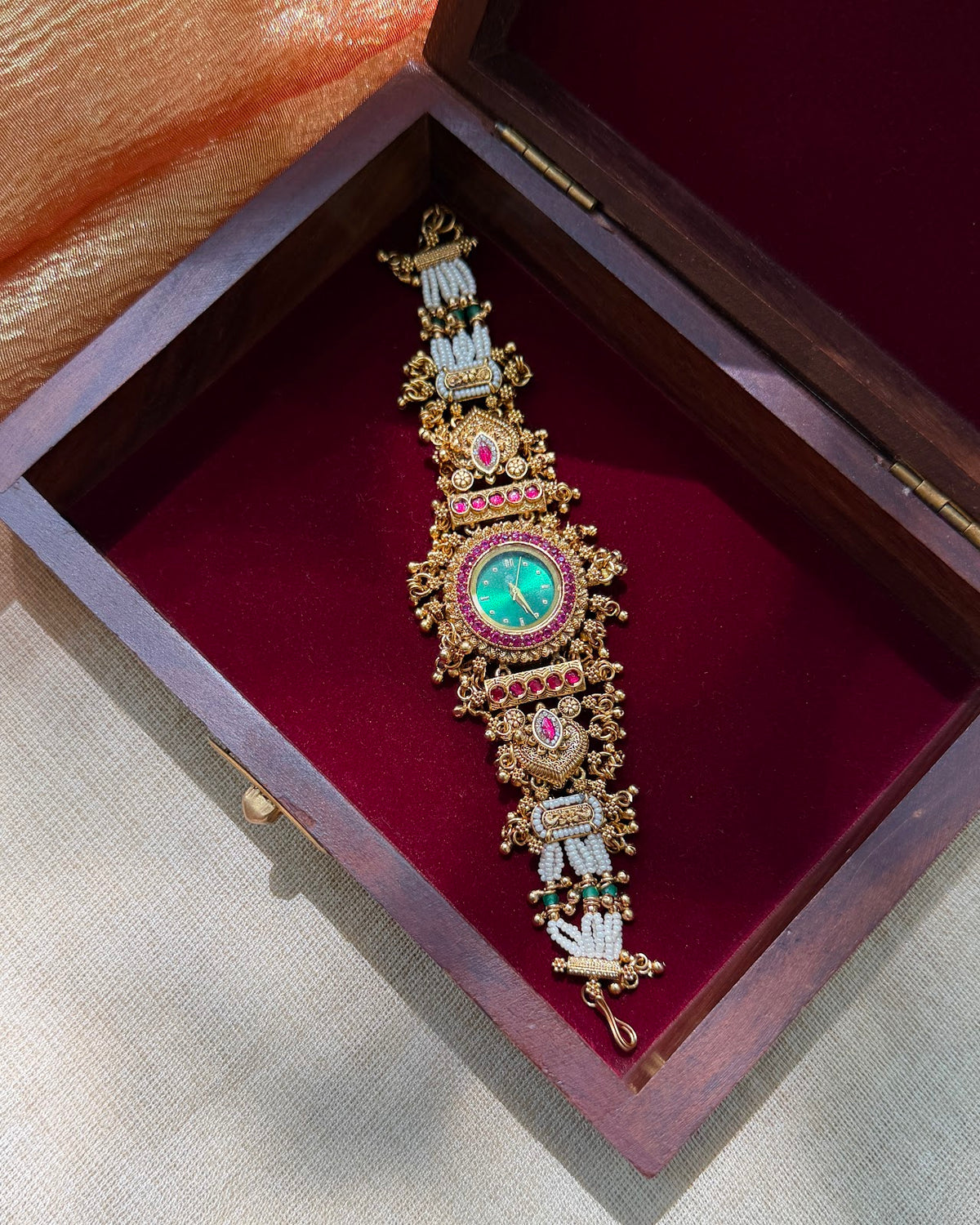 Royal Heritage Jadau Kundan Watch | Handmade Gold Plated | WA008