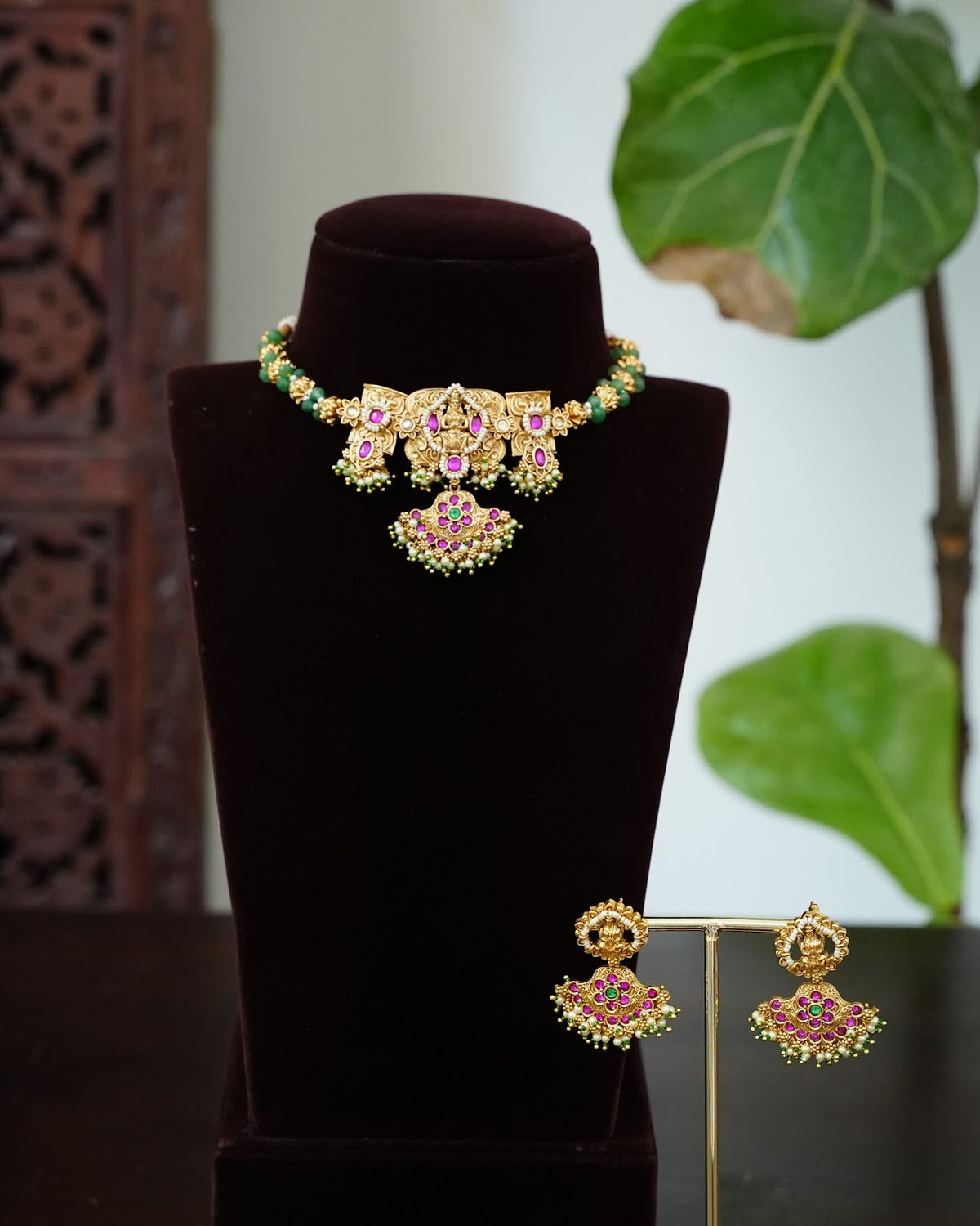 Lakshmi Floral Kundan Gold Finish Necklace Set | Handmade Gold Plated | NC896