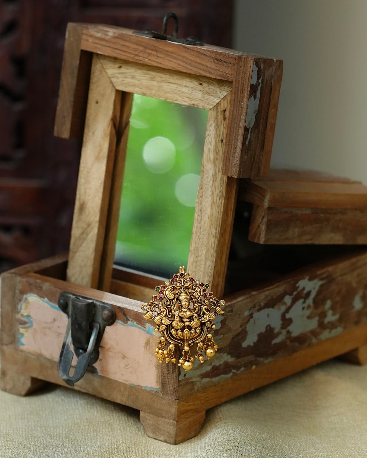 Antique Gold-Finish Lakshmi & Peacock Hair Accessory | HA434