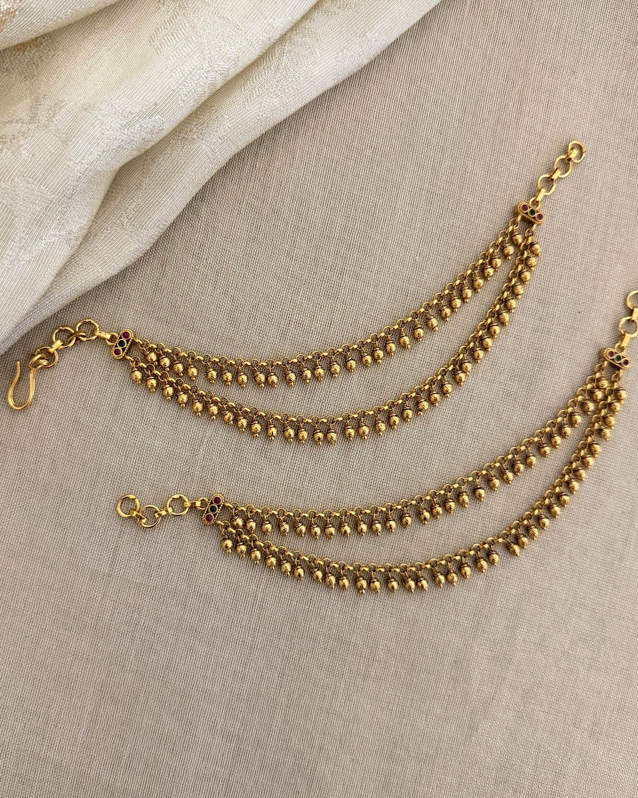 Minimal 2-Layer Pearl Gold Finish Ear Chain EC206