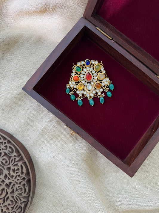 Jadau Kundan Multicolour Floral Pendant | Gold Plated Pearl Drop | HA394