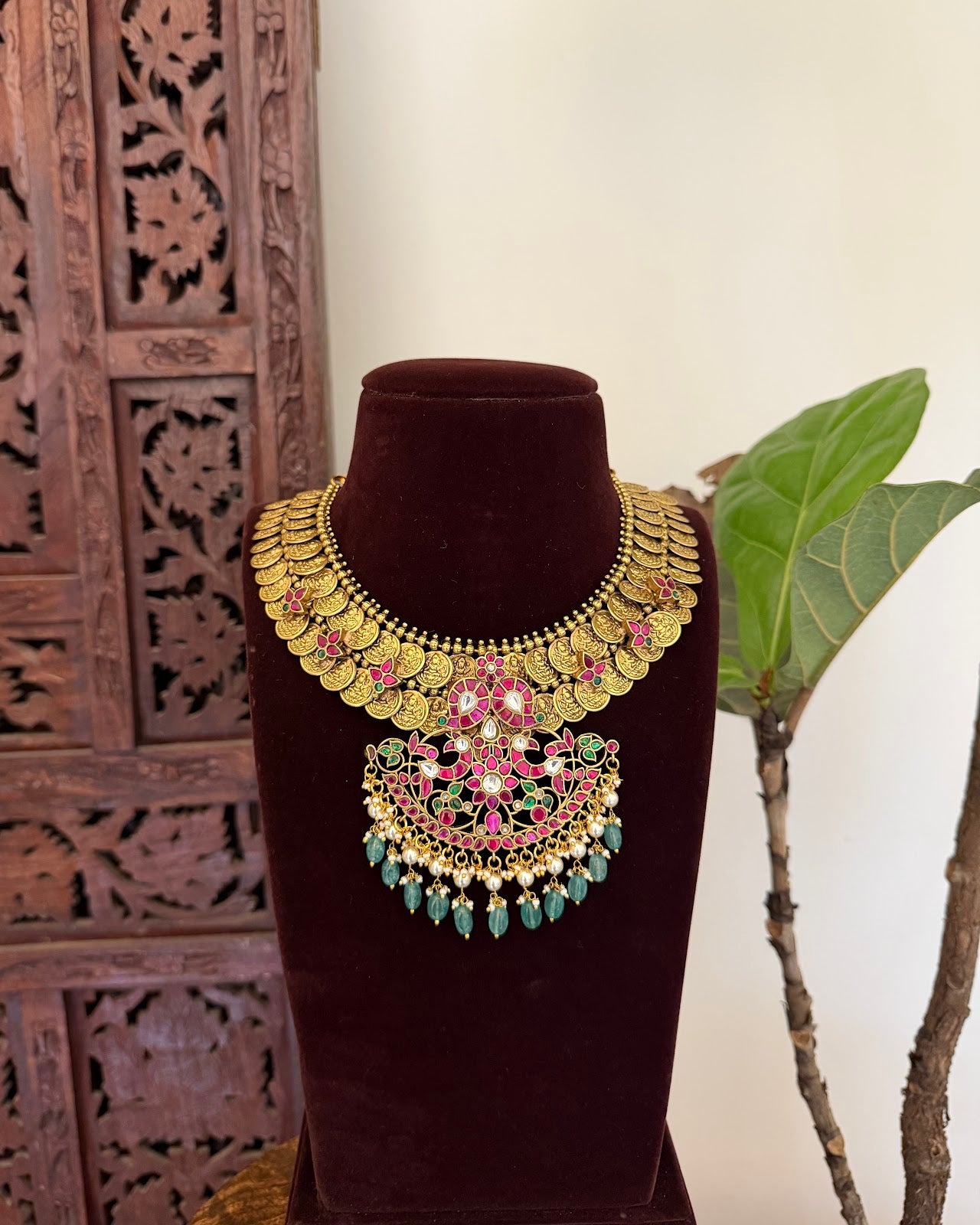 The Traditional Kaasu Edit: Regal Jadau Kundan Matte Finish Necklace | Handmade Gold Plated | NC779