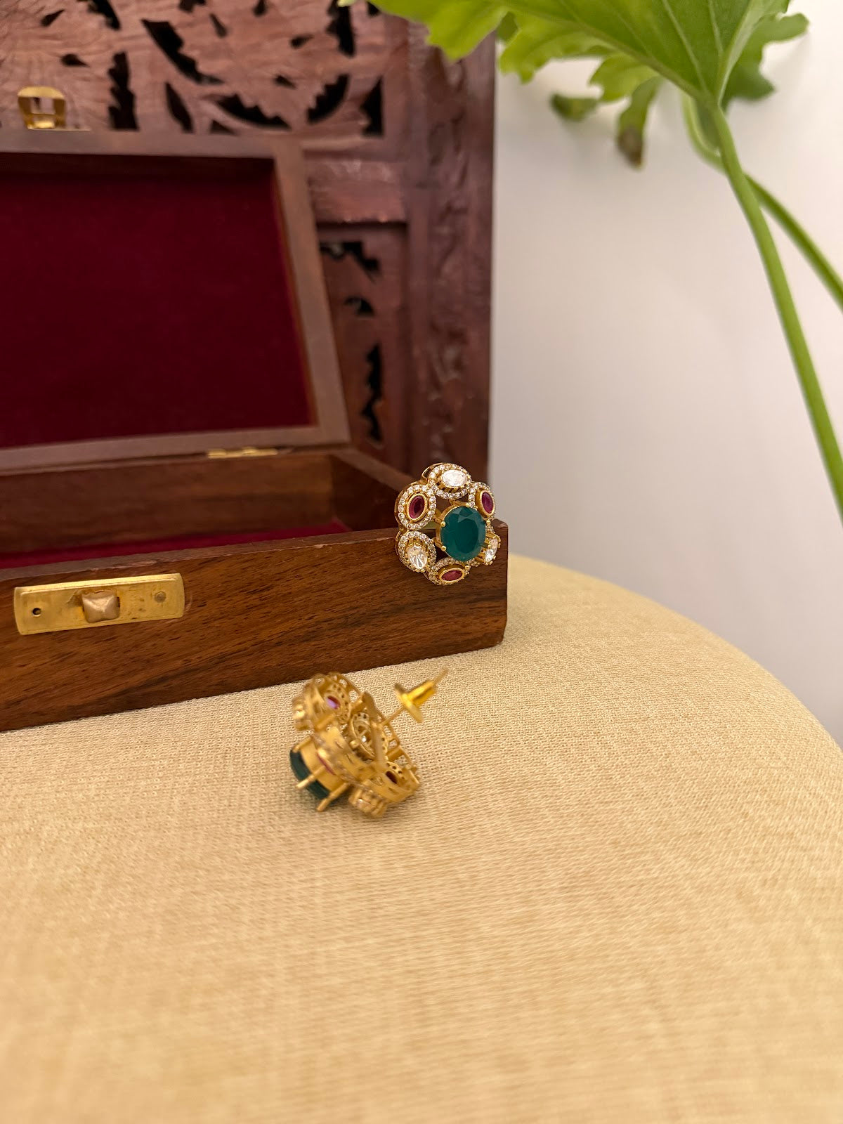Ruby & Green Floral Stud Earrings | ER410