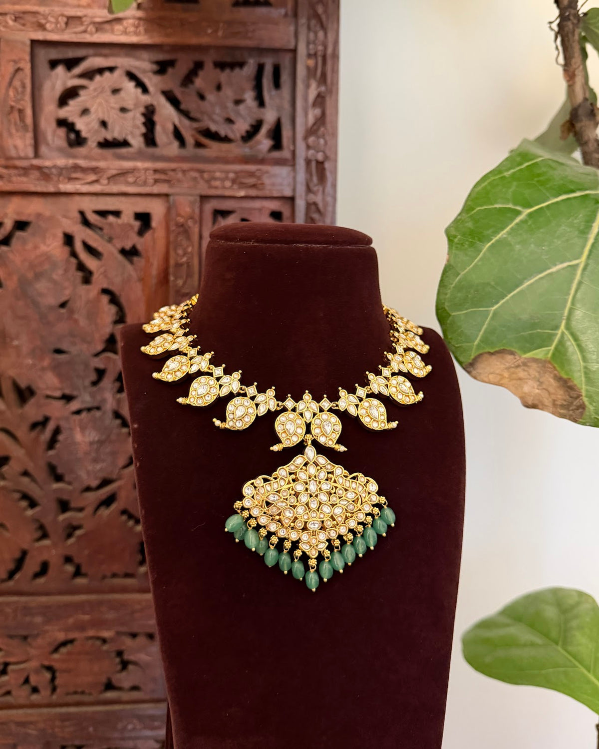 2 in 1 Short Jadau Kundan Mango Haram with Earrings | Handmade | NC884