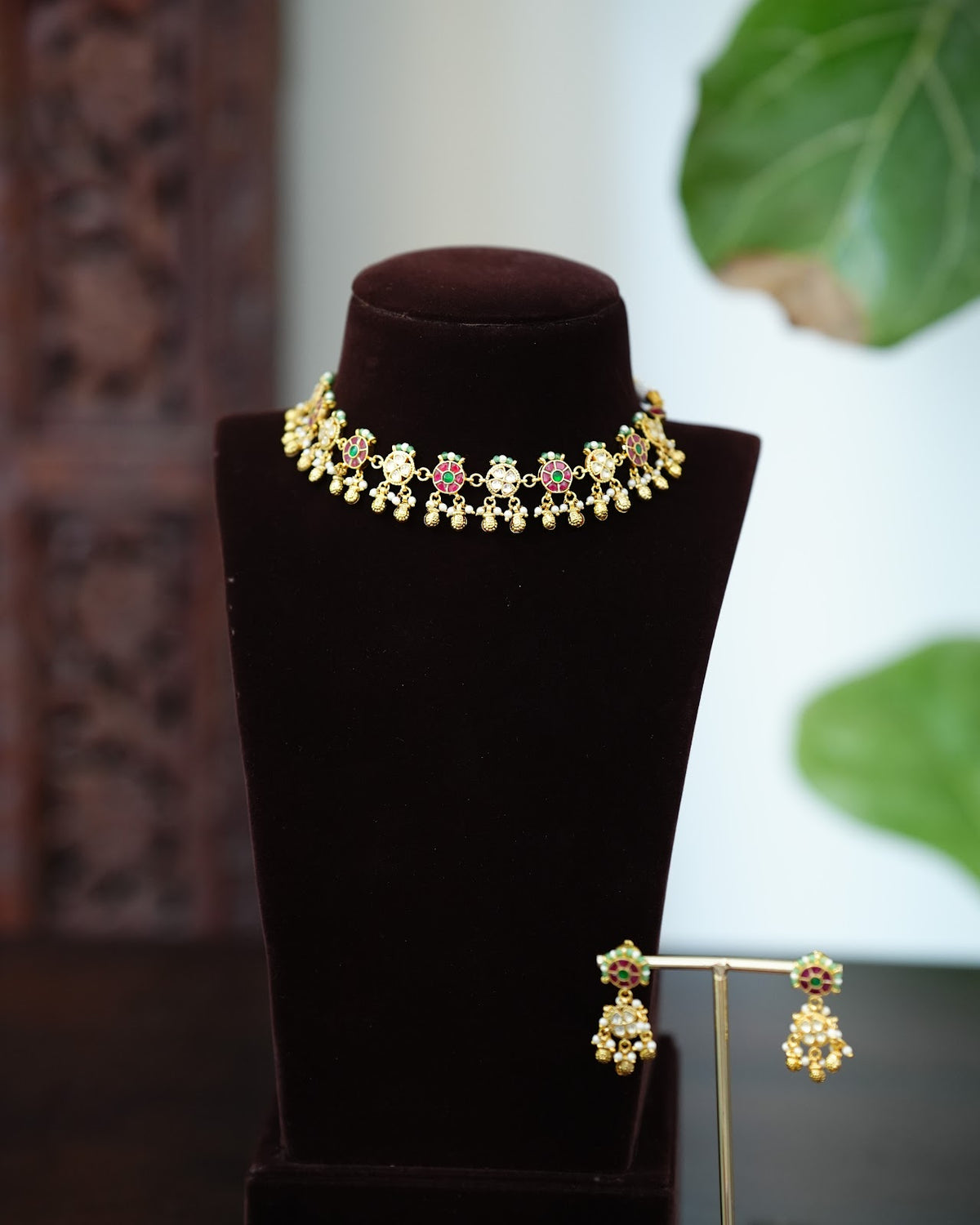 Kundan Multicolor Floral Choker with Earrings | Handmade Gold Plated | NC895