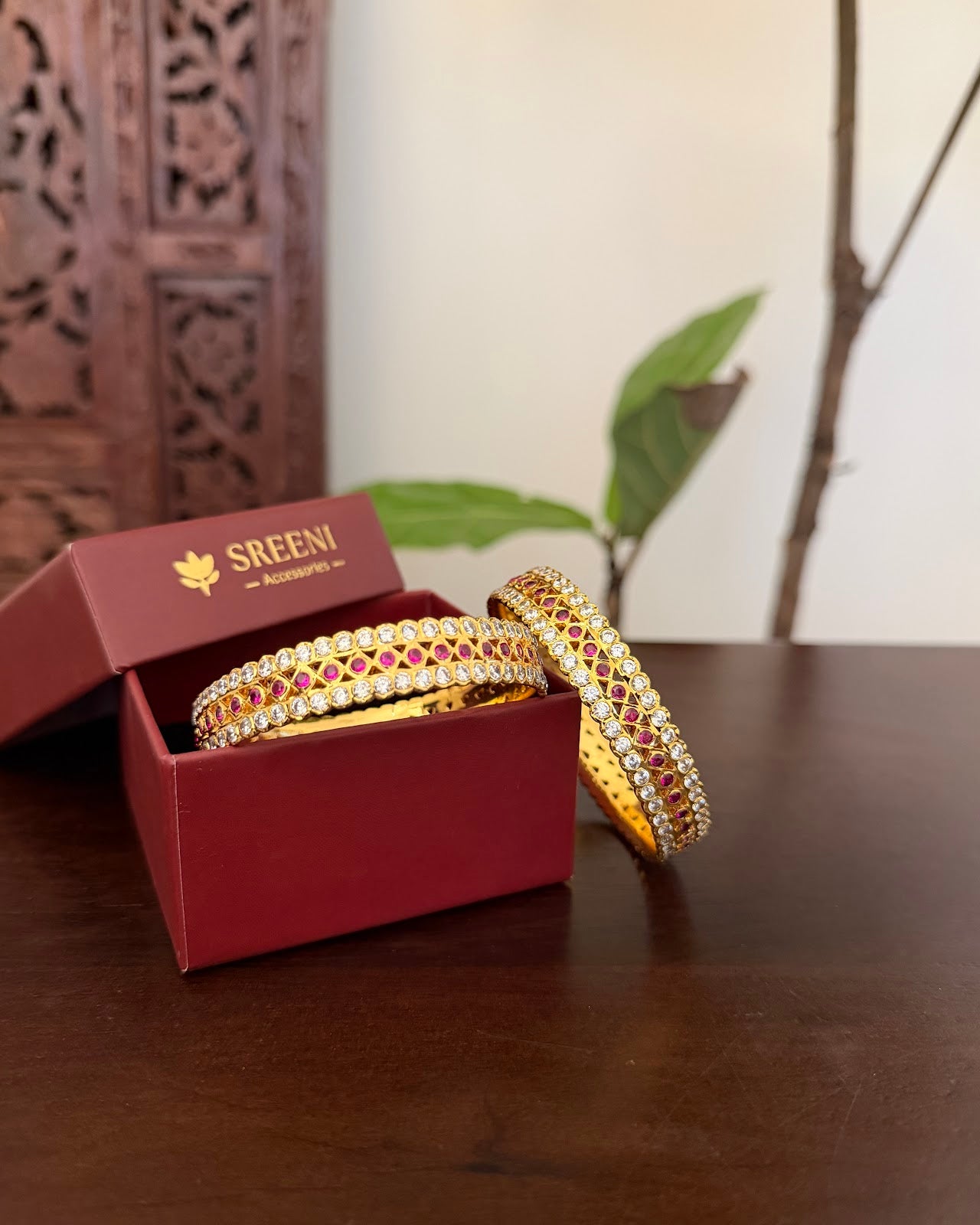 Vintage Impon Bangles | Pink & White | Handmade Gold Tone | BA133 | BA134 | BA135