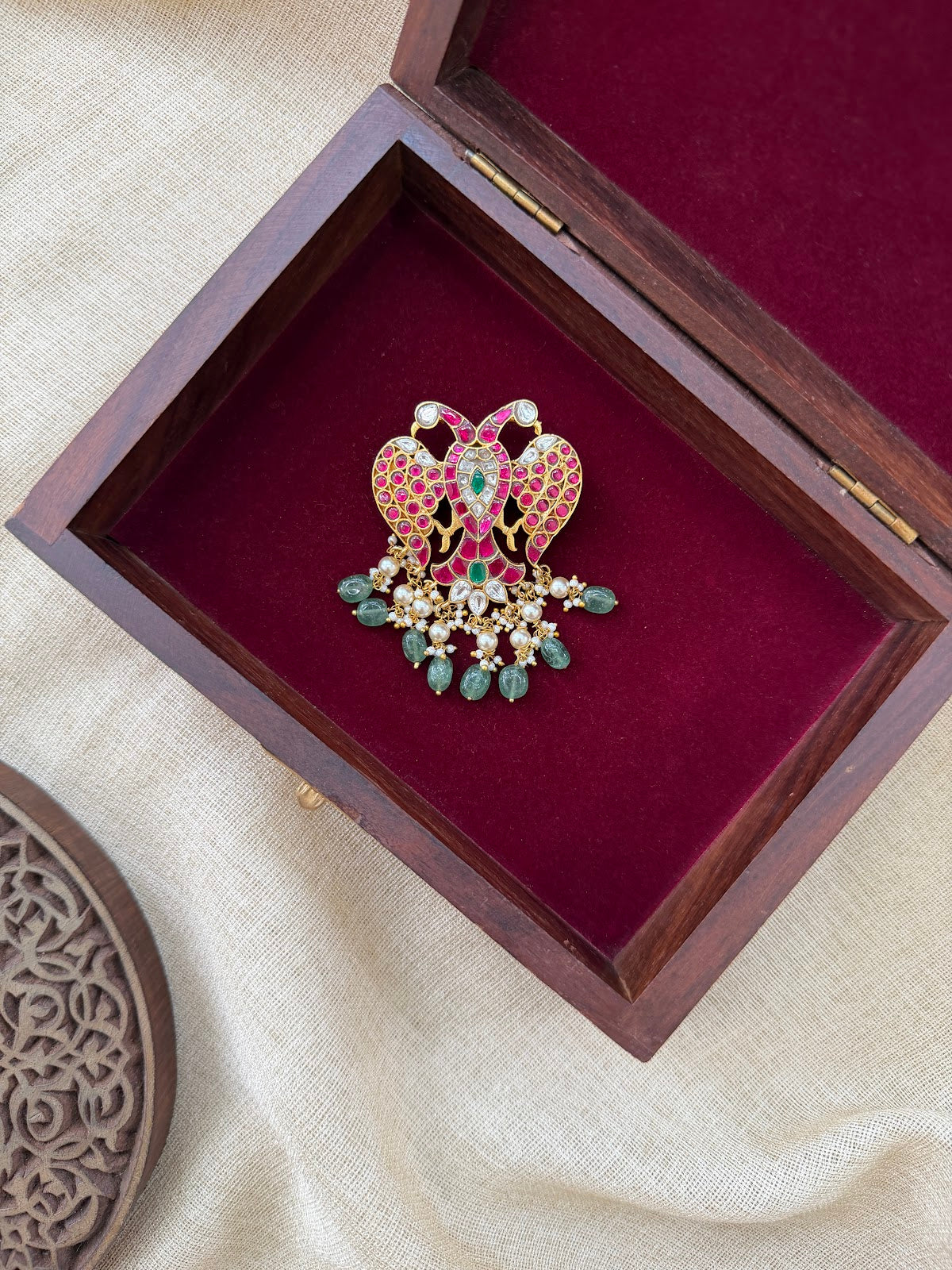 Traditional Gandaberunda Jadau Kundan Hair Pendant | Handmade Gold Plated | HA401