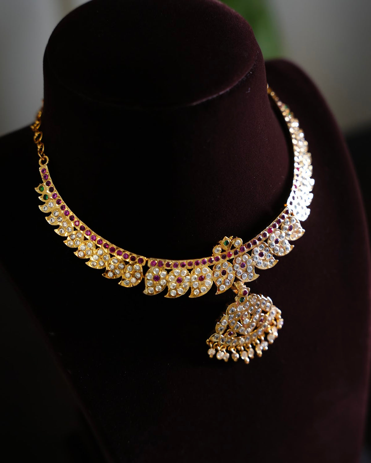Vintage South Indian Mango Attigai Necklace | Multicolour | Timeless Heritage Gold Tone | NC914