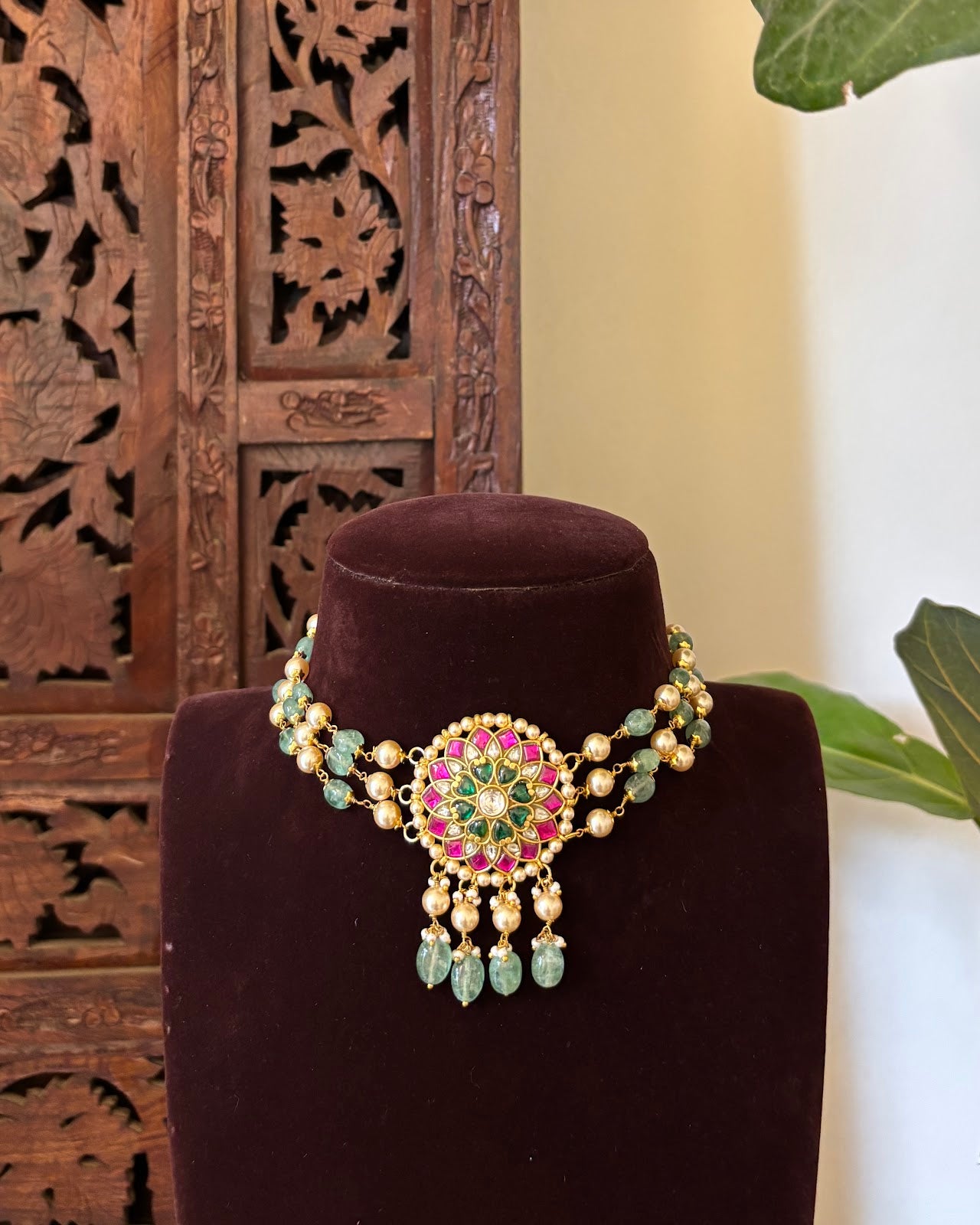 Traditional Multicolour Jadau Kundan Choker | Handmade Gold Plated | NC743
