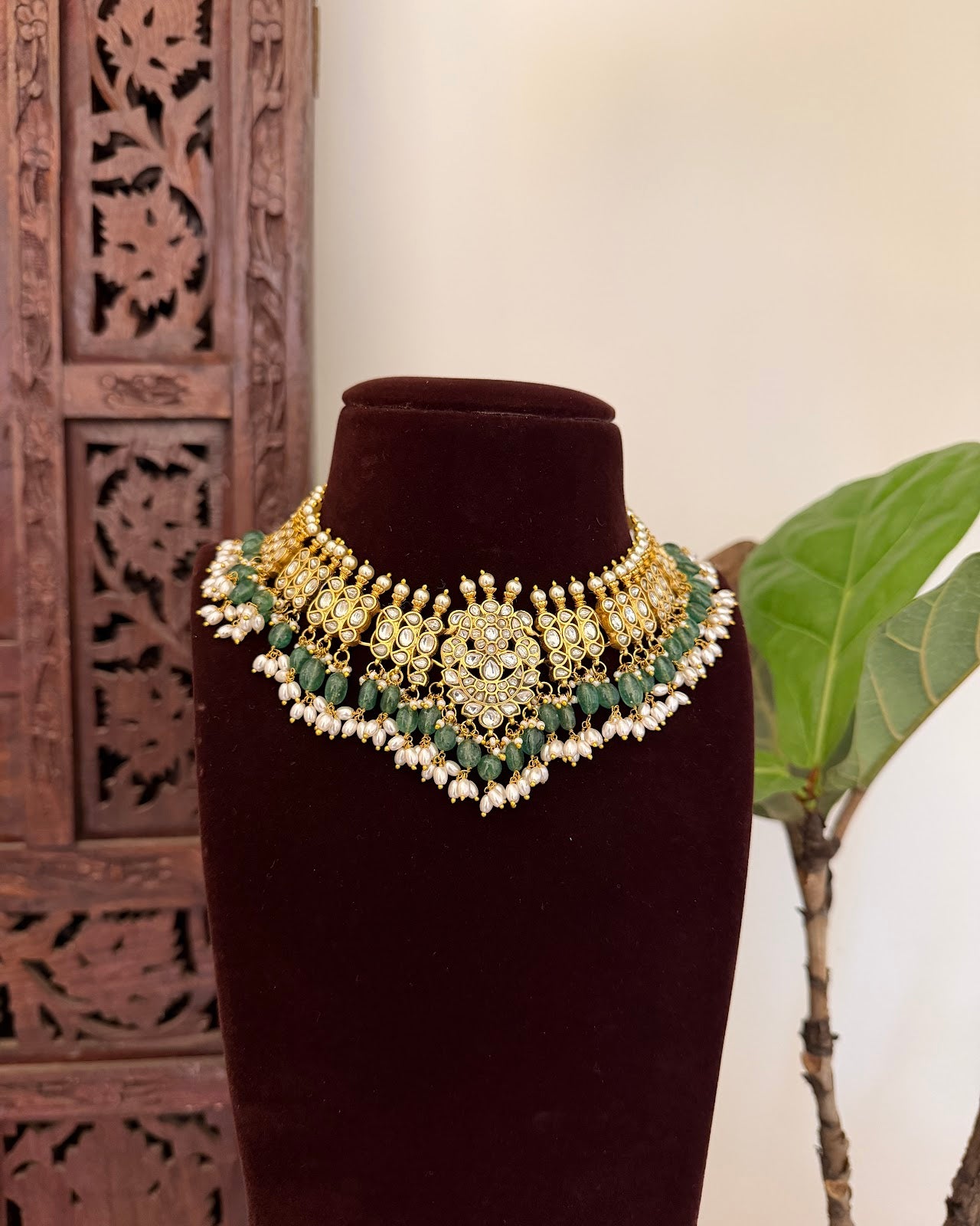 Jadau Kundan Statement Choker Necklace | White | Handmade Gold Plated | NC784
