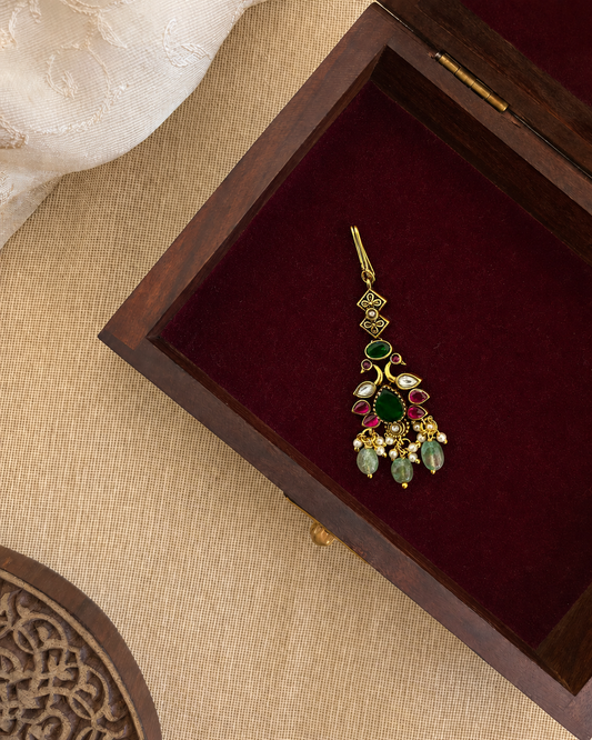 Jadau Kundan Peacock Minimal Maang Tikka | Handmade Gold Plated | MT359