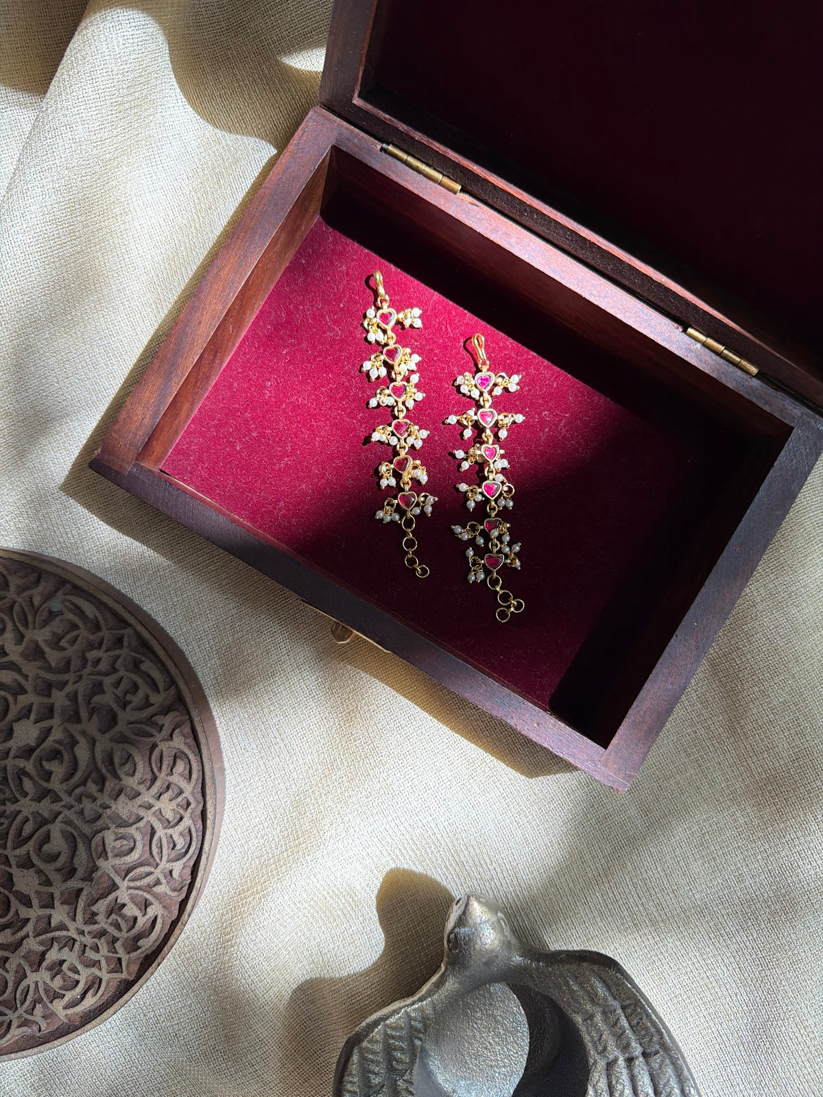 Floral Kundan Ear Chain | Handmade Gold Plated | EC239