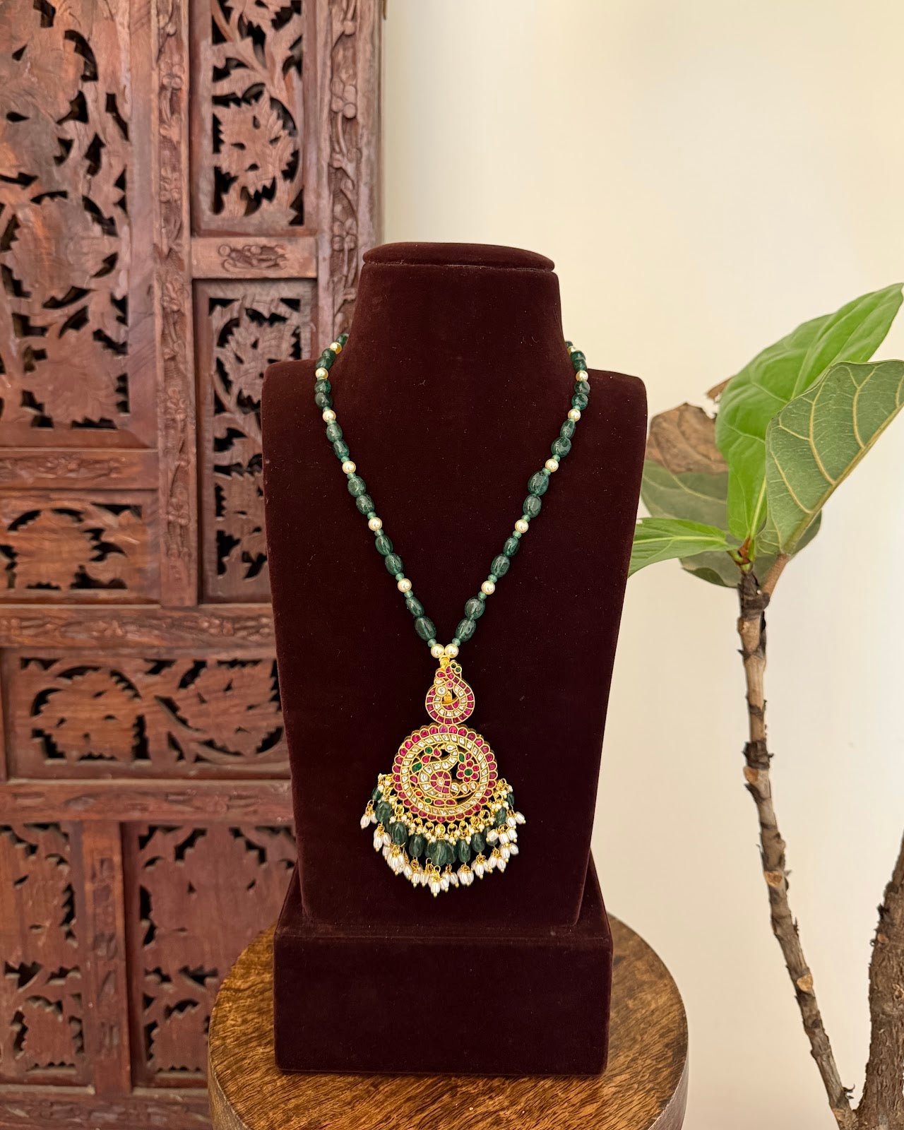 Traditional Peacock Motif Jadau Kundan Pendant | Handmade Gold Plated | NC786