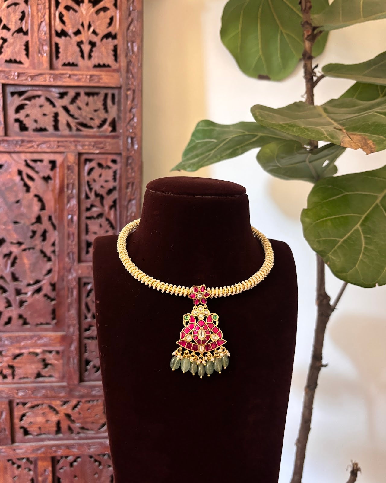 Kanti Pearl Necklace with Peacock Jadau Pendant | Handmade Gold Plated | NC827