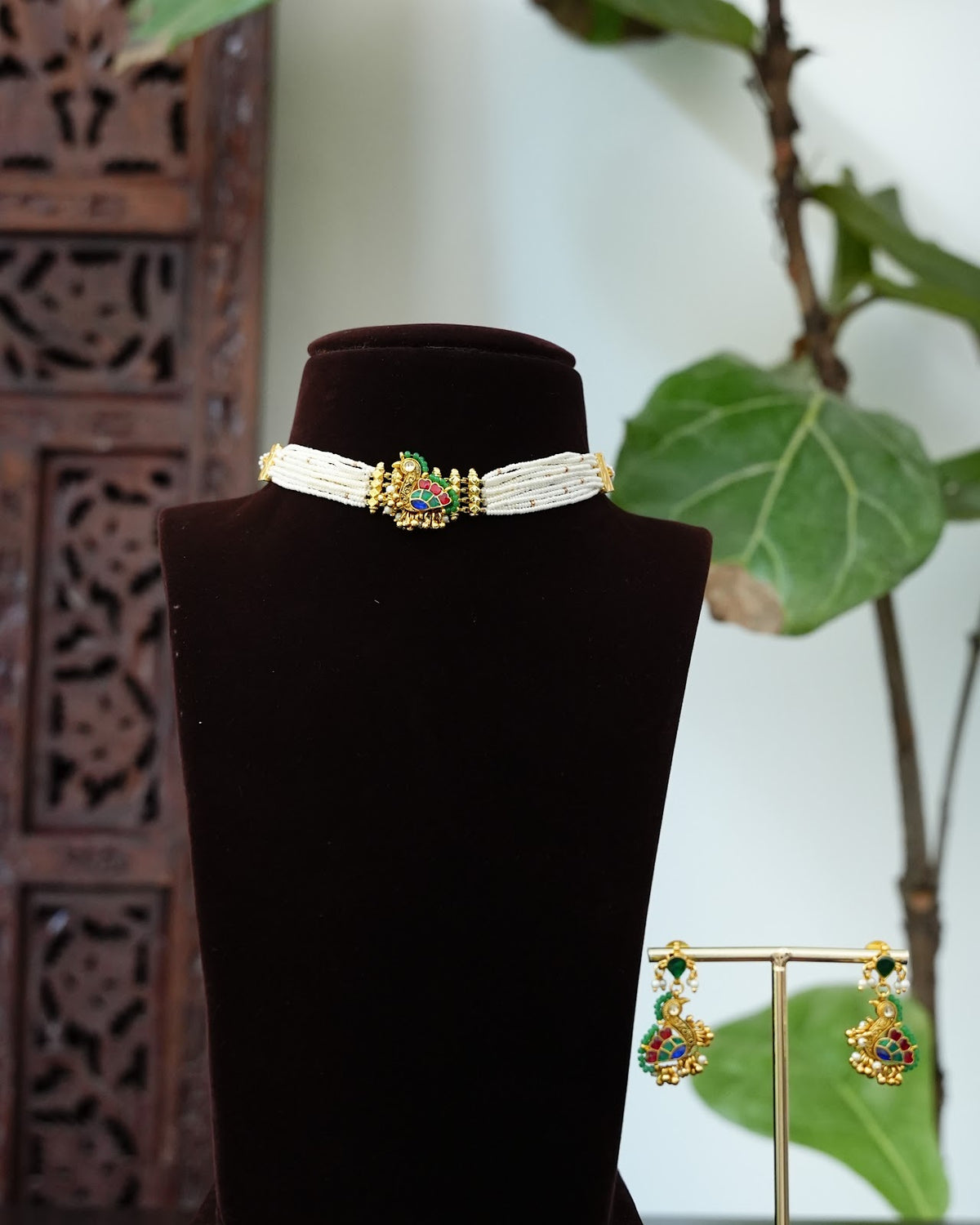 Swan Pearl Kundan Choker with Earrings for Kids | Handmade Gold Plated | NC899