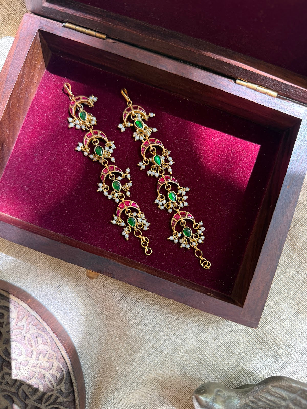 Multicolour Kundan Straight Ear Chain | Handmade Gold Plated | EC236