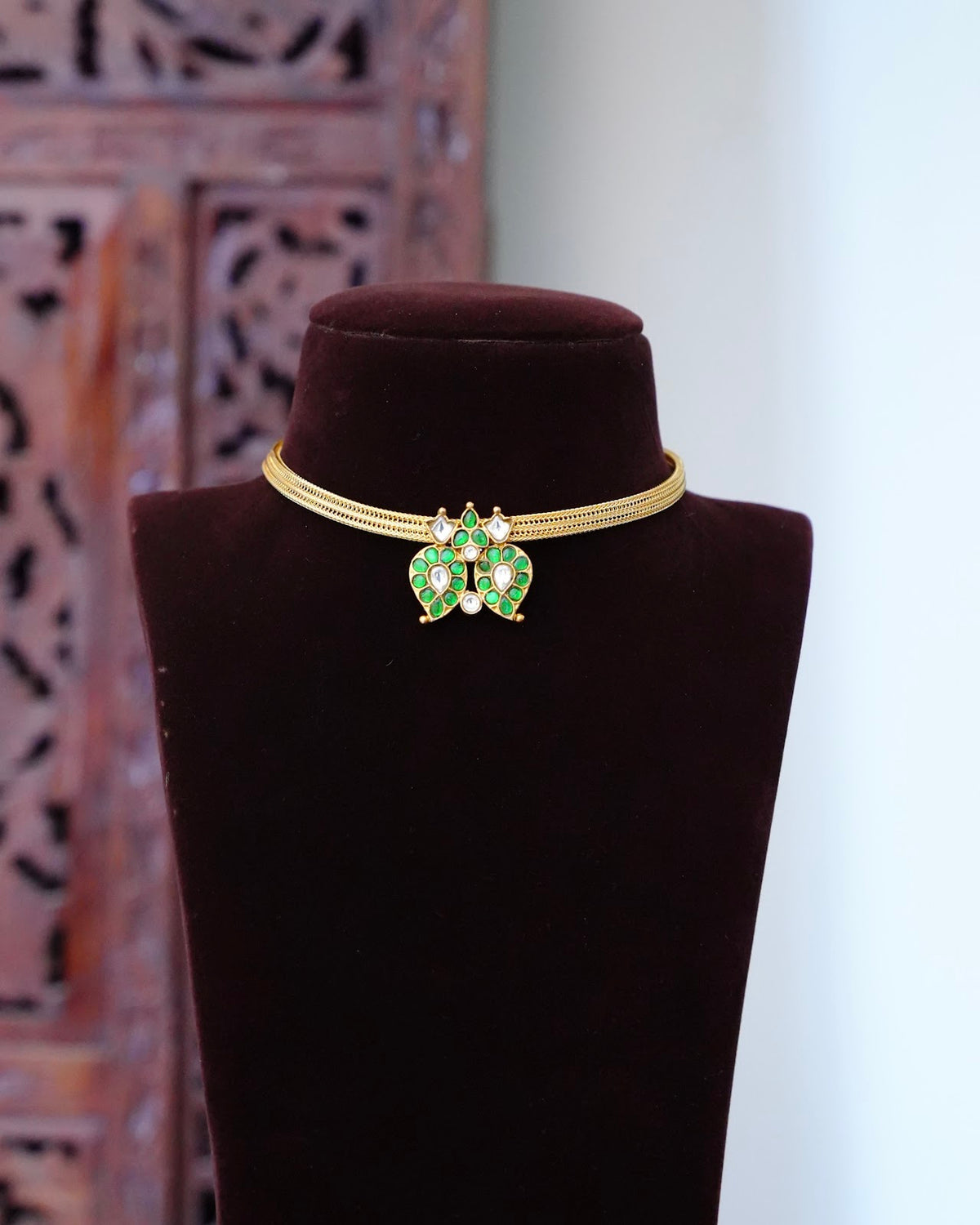 2-in-1 Jadau Kundan Mango Chain Choker | Ruby & Green | Handmade Gold Plated | NC931