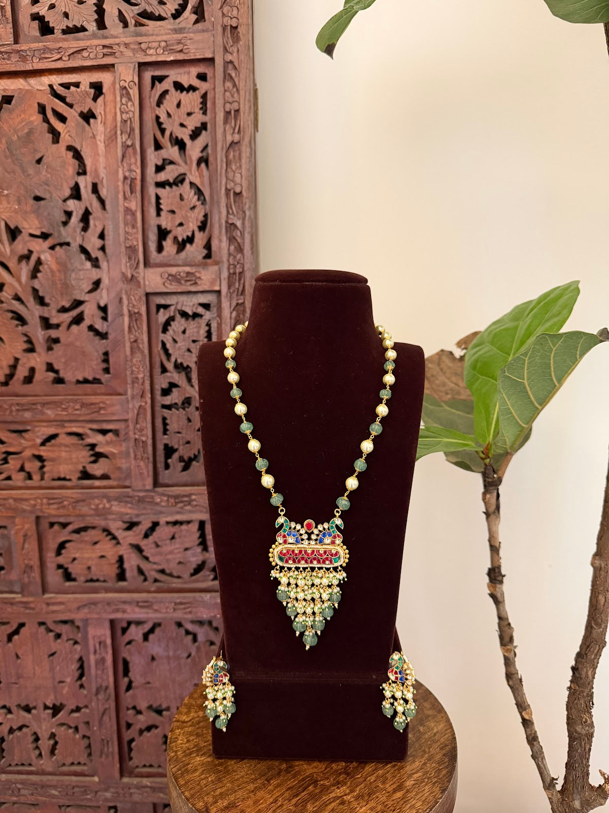 Multicolor Gold-Plated Kundan Peacock Malla with Earrings | Handmade Gold Plated | NC793