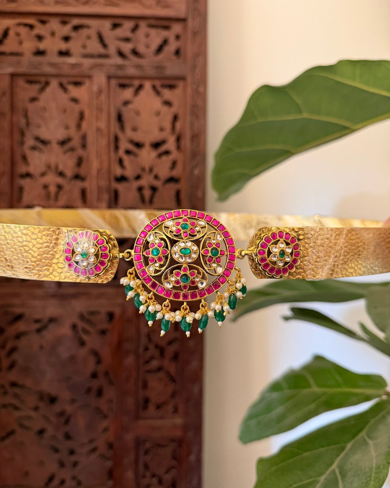 Jadau Kundan Minimal Floral Hipbelt | Handmade Gold Plated | WB046