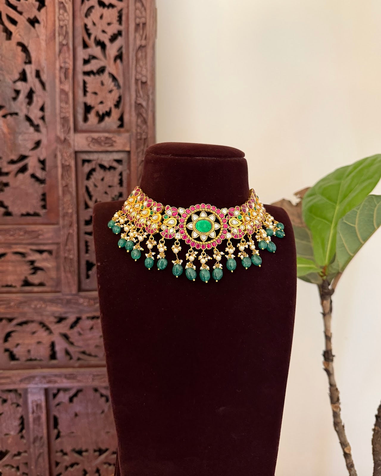 Classic Multicolor Kundan Floral Necklace | Handmade Gold Plated | NC780