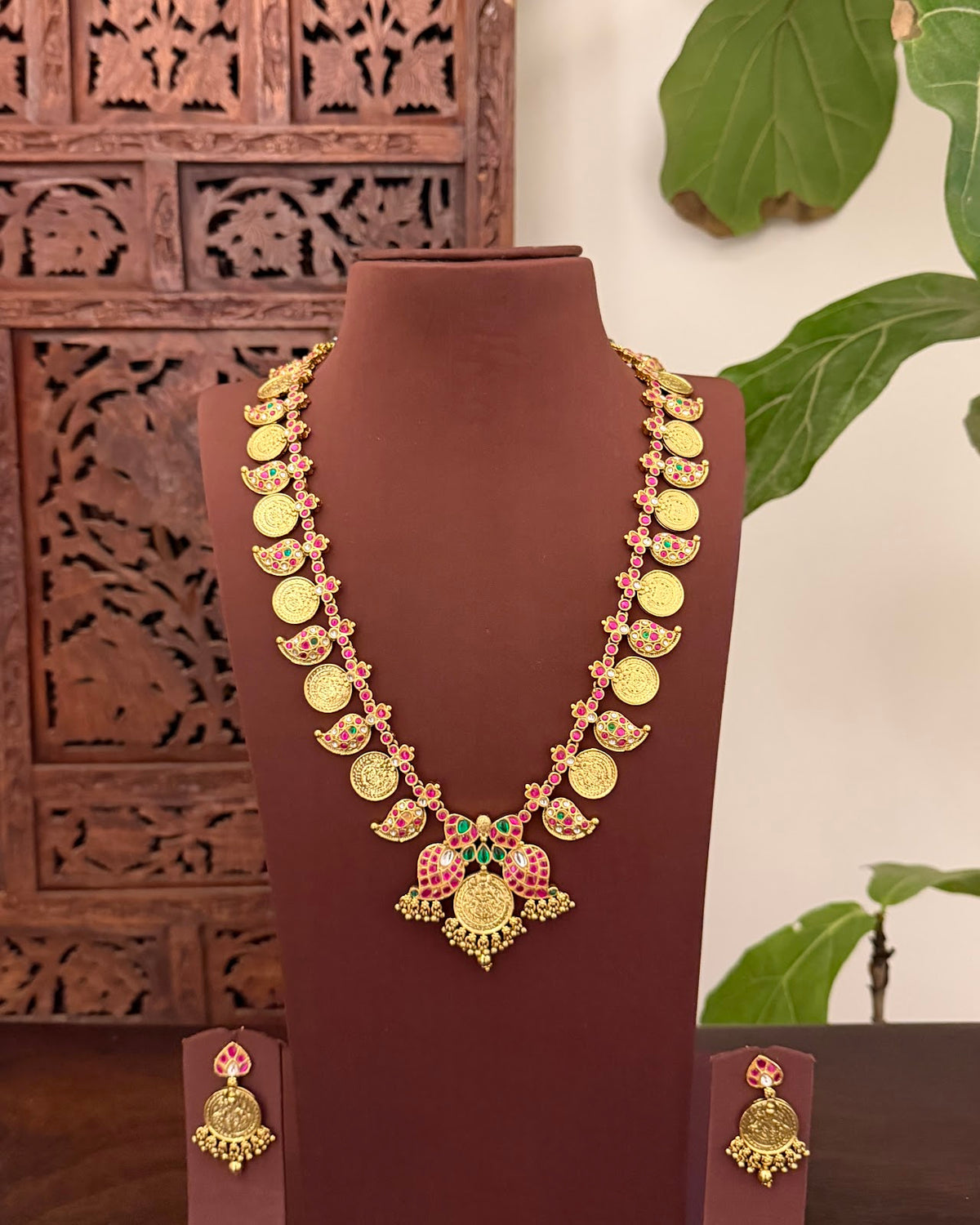 Kundan Nakshi Kaasu Mango Haram with Earrings | Handmade Gold Plated | NC893